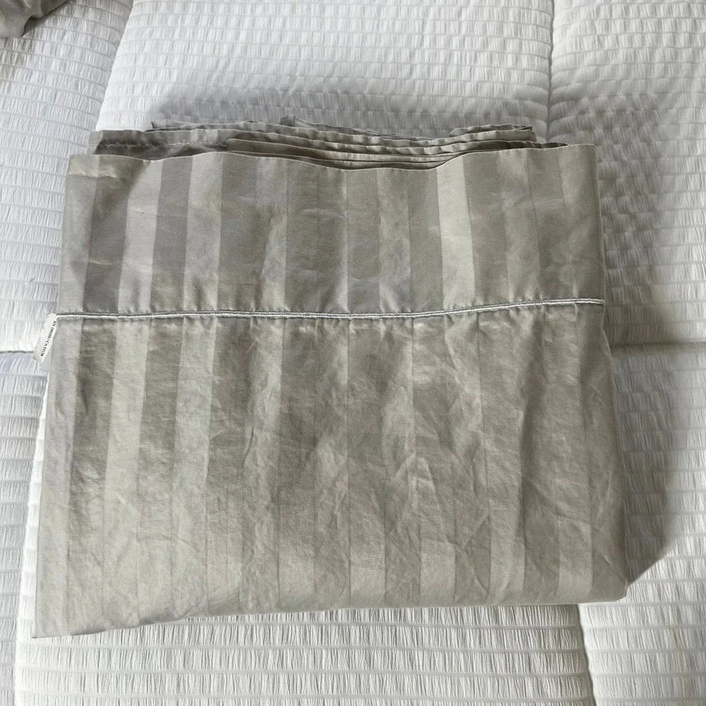 Wamsutta Queen Sheet 2-Piece Gray 100% Pima Cotton Damask Stripe 500TC Luxury